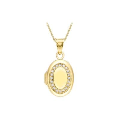 9ct Yellow Gold CZ Edge Oval Locket Pendant