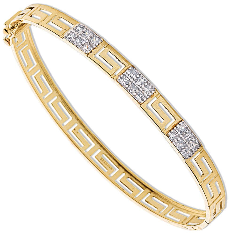 9ct Yellow Gold CZ Greek Key Bangle