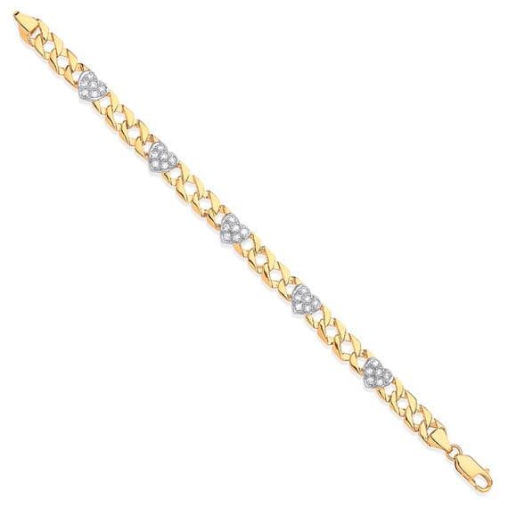 9ct Yellow Gold CZ Heart Bracelet