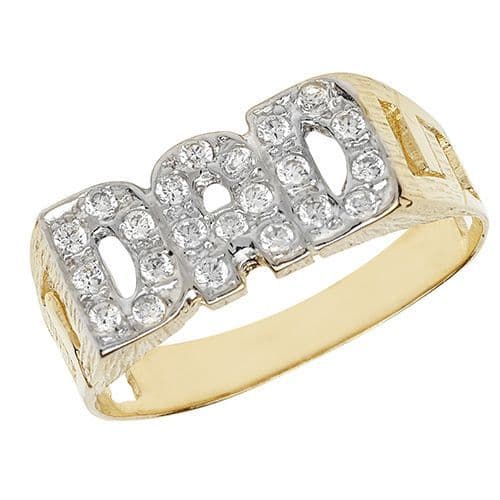 9ct Yellow Gold CZ ID Sides Dad Ring
