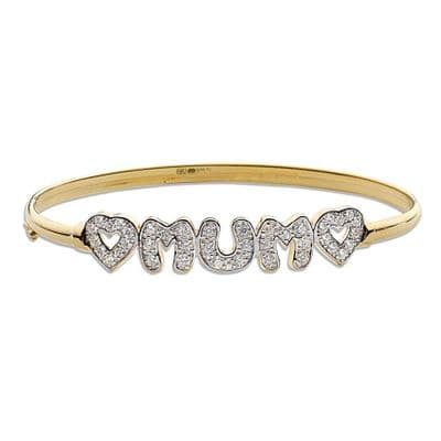 9ct Yellow Gold CZ Mum Heart Bangle
