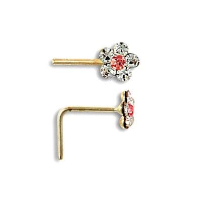 9ct Yellow Gold CZ Red Daisy Flower Nose Stud