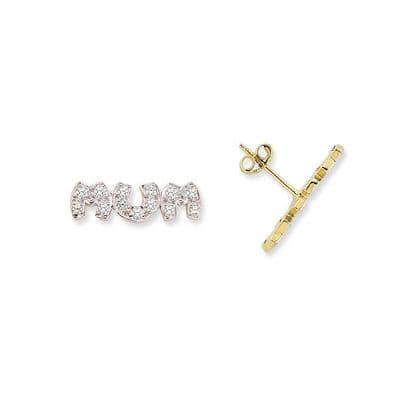 9ct Yellow Gold CZ Stud Mum Earrings