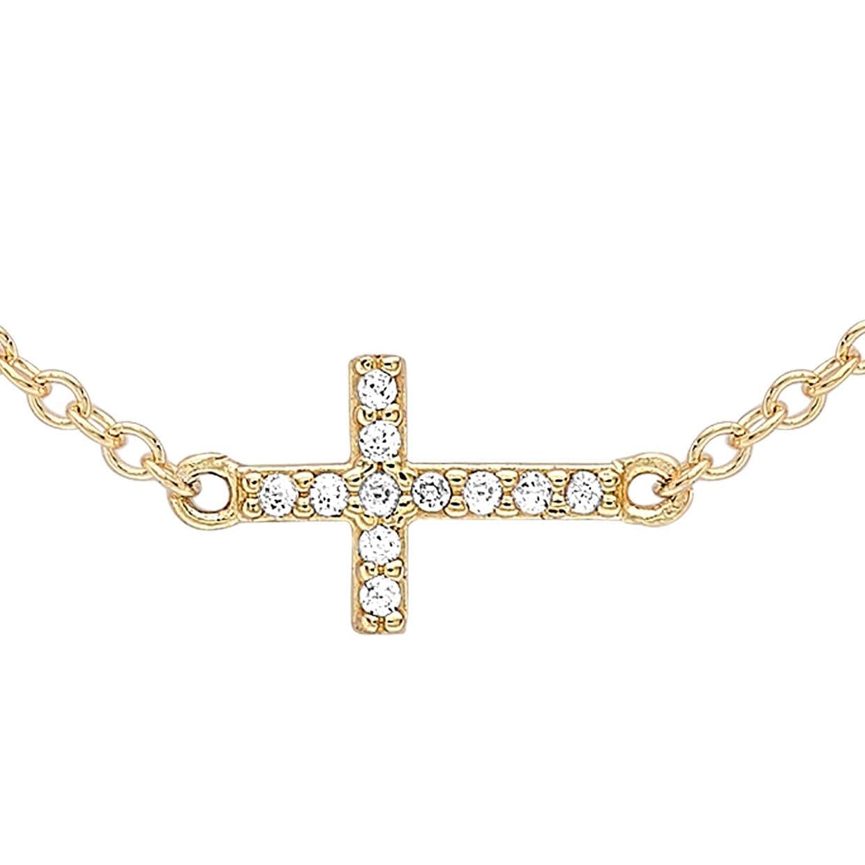 14k Yellow Gold Cute CZ Sideways Cross Bracelet (7.50 to 8.00 inches) CZ SIDEWAYS CROSS NECKLACE \u2013 EP JEWELS