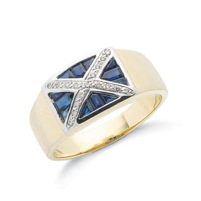 9ct Yellow Gold Diamond & Blue Sapphire Scotland Ring
