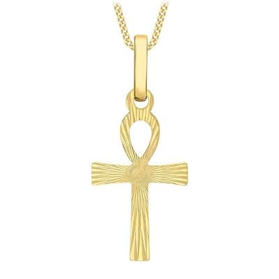9ct Yellow Gold Diamond Cut Ankh Cross Pendant