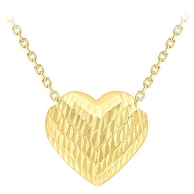 9ct Yellow Gold Diamond Cut Sliding Heart Pendant