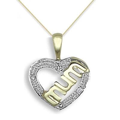 9ct Yellow Gold Diamond Heart Mum Pendant