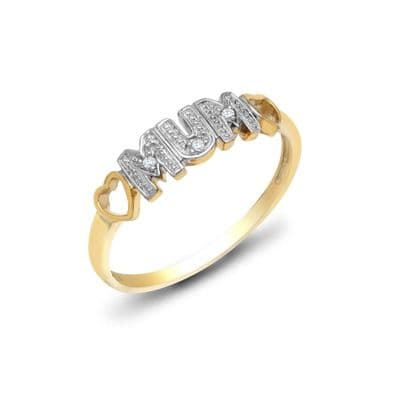 9ct Yellow Gold Diamond Mum Heart Ring