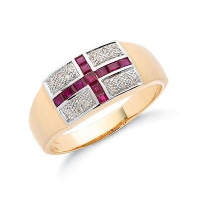 9ct Yellow Gold Diamond & Ruby Saint George England Ring