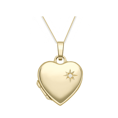 9ct Yellow Gold Diamond Set Heart Locket