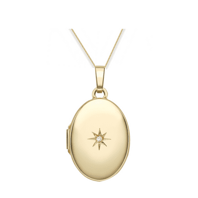 9ct Yellow Gold Diamond Set Oval Locket