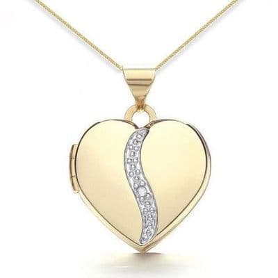 9ct Yellow Gold Diamond Swirl Heart Locket