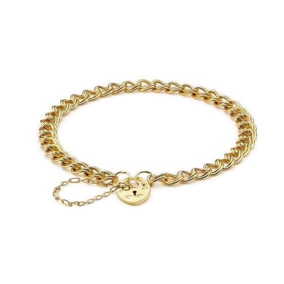9ct Yellow Gold Double Hollow Panza Heart Padlock Bracelet