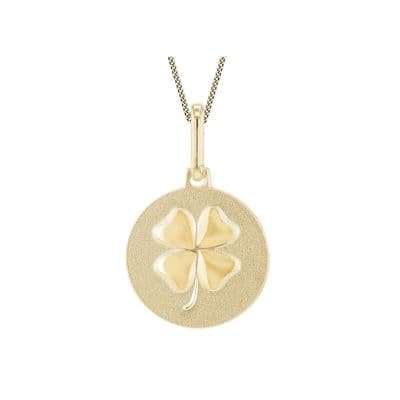 9ct Yellow Gold Four Leaf Clover Disc Pendant