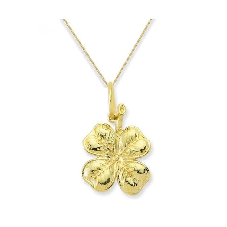 14K Solid Yellow Gold Small 4-Leaf Clover Lucky Charm Pendant - 14x10mm - No Stone