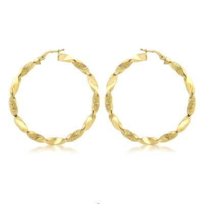 9ct Yellow Gold Grecian Detail Twist Creole Earrings