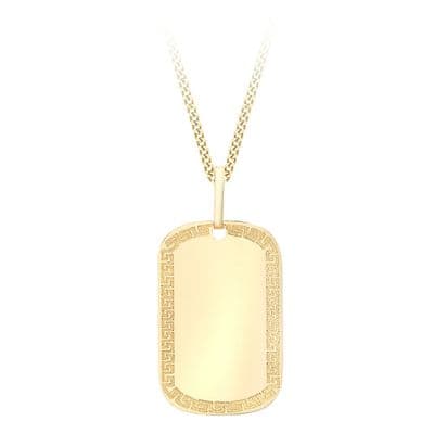 9ct Yellow Gold Grecian Patterned Dog Tag