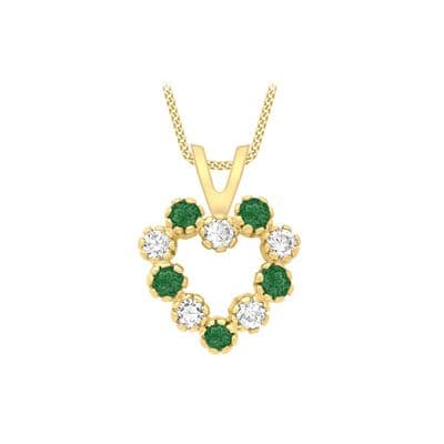 9ct Yellow Gold Green & White Cubic Zirconia Heart Pendant