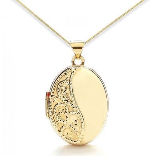 9ct Yellow Gold Half Embossed Oval Locket