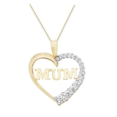 9ct Yellow Gold Heart Mum CZ Pendant