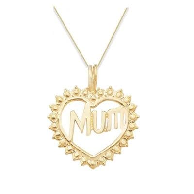 9ct Yellow Gold Heart Mum Pendant