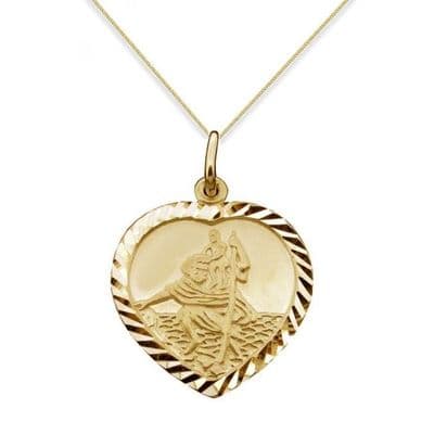 9ct Yellow Gold Heart Shaped St Christopher Pendant Necklace