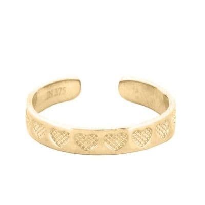 9ct Yellow Gold Hearts Toe Ring
