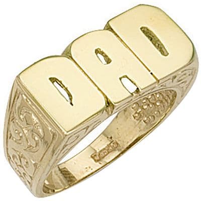 9ct Yellow Gold Heavyweight Patterned Sides Dad Ring