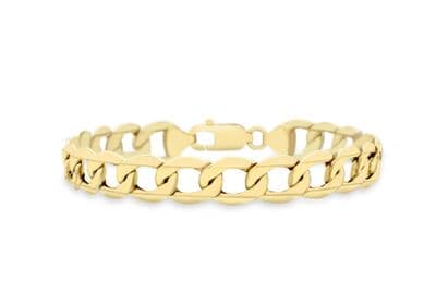 9ct Yellow Gold Hollow 6-Sided 10mm Curb Chain Bracelet 21cm/8.25