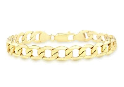 9ct Yellow Gold Hollow 6-Sided 7.7mm Curb Chain Bracelet 19cm/7.5
