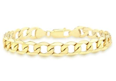 9ct Yellow Gold Hollow 6-Sided 7.7mm Curb Chain Bracelet 21.5cm/8.5