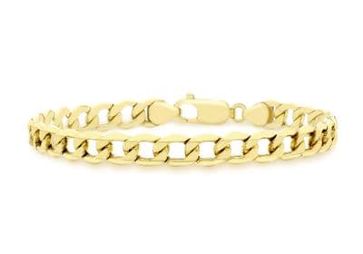 9ct Yellow Gold Hollow 6-Sided 9.6mm Curb Chain Bracelet 21.5cm/8.5