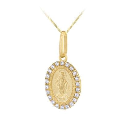 9ct Yellow Gold Holy Mary CZ Oval Pendant