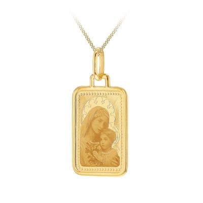 9ct Yellow Gold Holy Mary Dog Tag Rectangle Pendant
