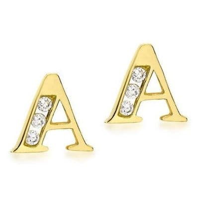 9ct Yellow Gold Initial Cubic Zirconia Stud Earrings
