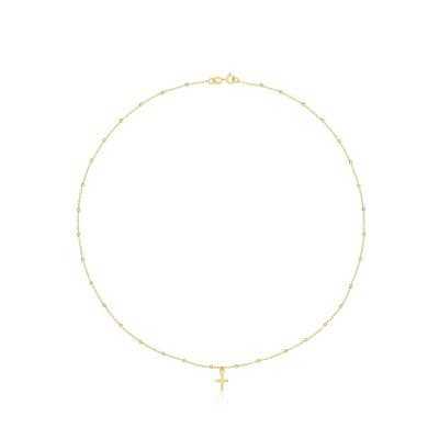 9ct Yellow Gold Ladies 16 Inch Beaded Cross Necklace