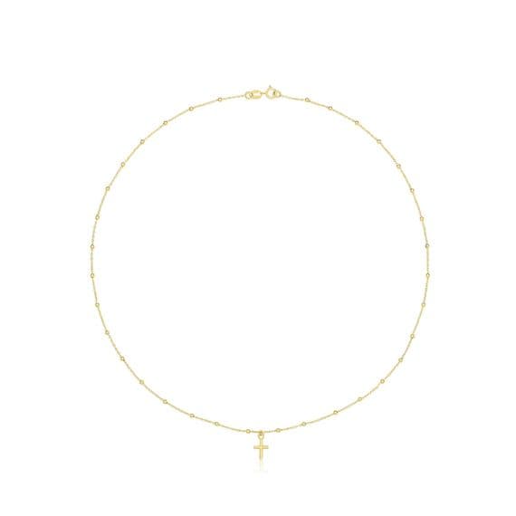 9ct Yellow Gold Ladies 16 Inch Beaded Cross Necklace