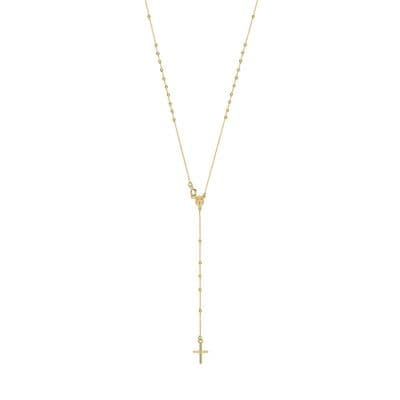 9ct Yellow Gold Ladies 19 Inch Rosary Bead Cross Necklace