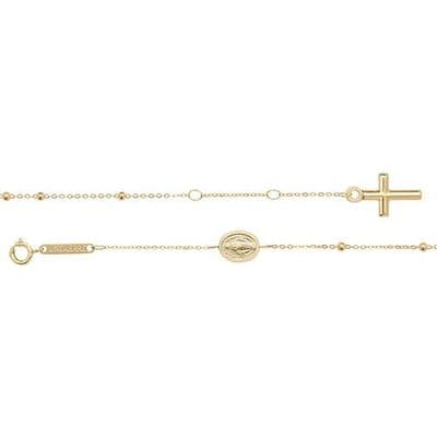 9ct Yellow Gold Ladies 7.5 Inch 1mm Rosary Bead Cross Bracelet