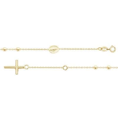 9ct Yellow Gold Ladies 7.5 Inch 2.5mm Rosary Bead Cross Bracelet