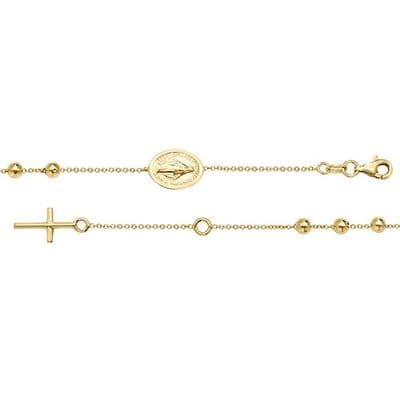9ct Yellow Gold Ladies 7.5 Inch 3mm Rosary Bead Cross Bracelet