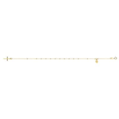 9ct Yellow Gold Ladies 7.5 Inch Rosary Bead Cross Bracelet