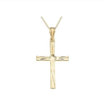 9ct Yellow Gold Large Sunray Cross Pendant