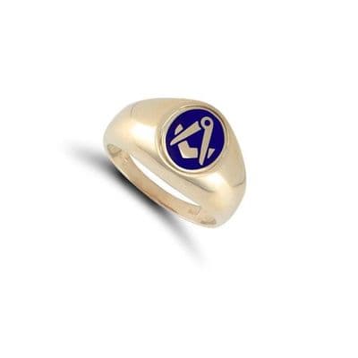 9ct Yellow Gold Masonic Blue Enamel Swivel Oval Signet Ring