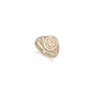 9ct Yellow Gold Masonic Curb Link Shoulders Oval Signet Ring