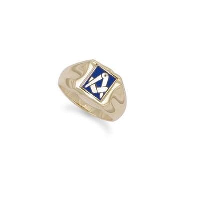 9ct Yellow Gold Masonic Enamelled Swivel Square Signet Ring