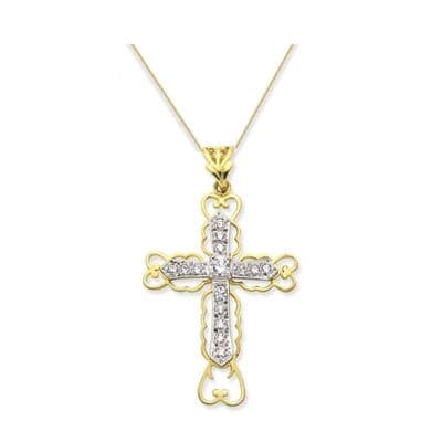 9ct Yellow Gold Medium Fancy Pave Set Cubic Zirconia Cross