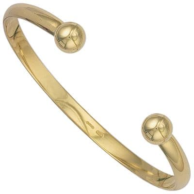 9ct Yellow Gold Mens Solid 5mm D-Shaped Torque Bangle