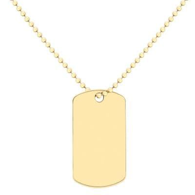 9ct Yellow Gold On Ball Chain Dog Tag